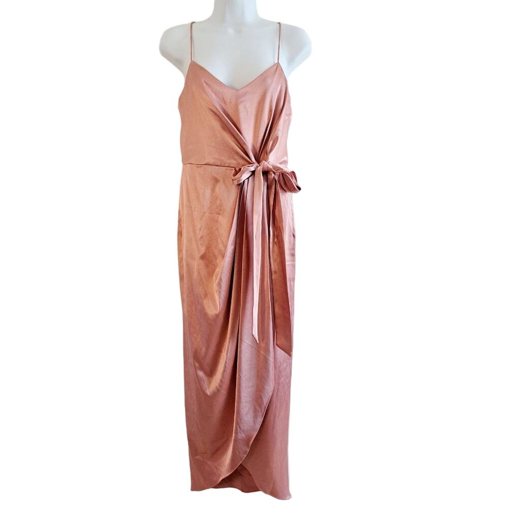 After Six Sleeveless Satin Faux Wrap Draped Gown Dress 6828 - Picture 5 of 10